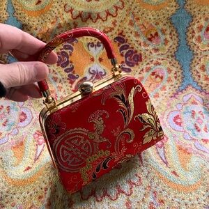 Mini Asian themed Crossbody top handle purse, red gently used